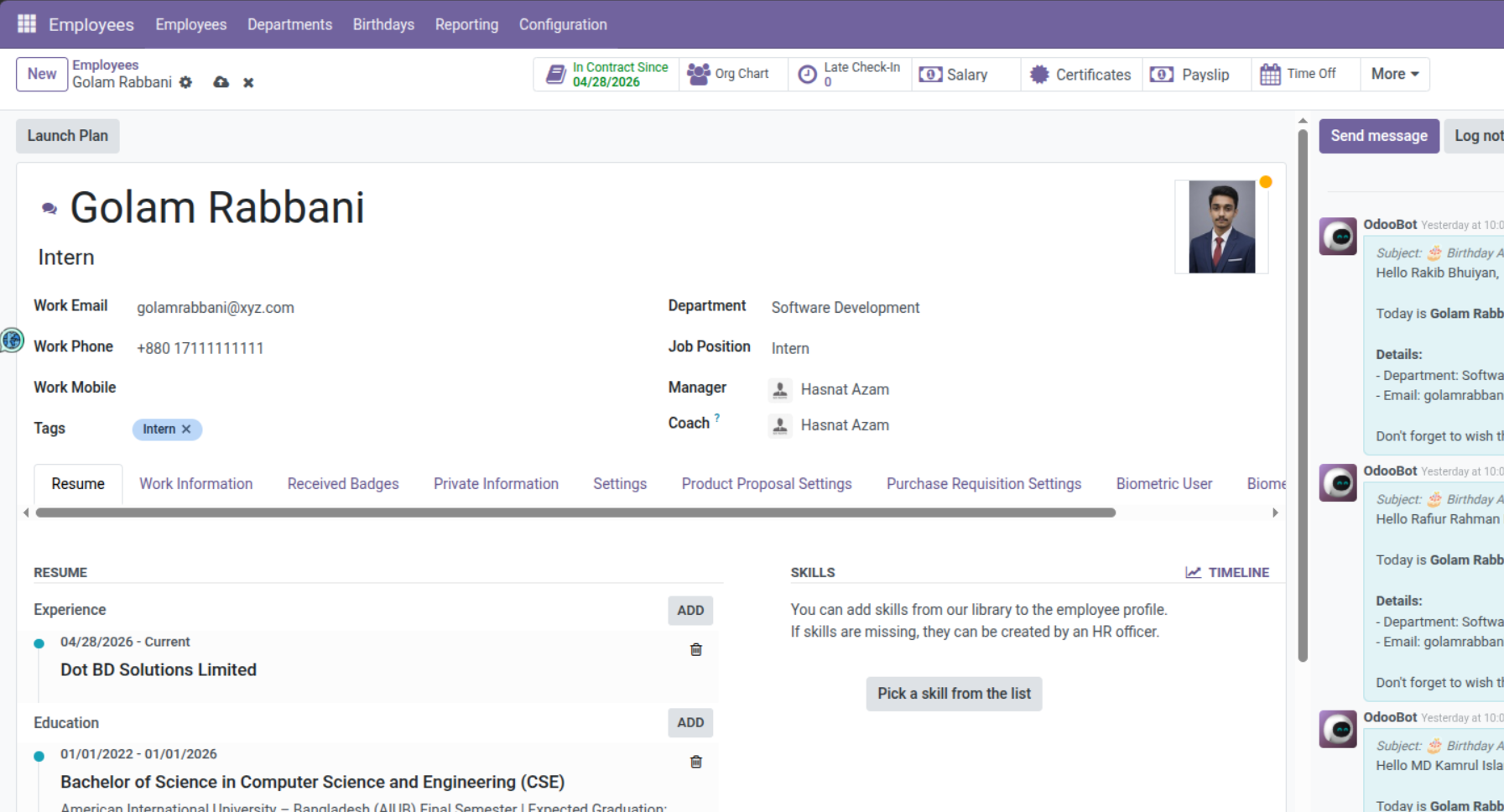 Employee Profile Panel