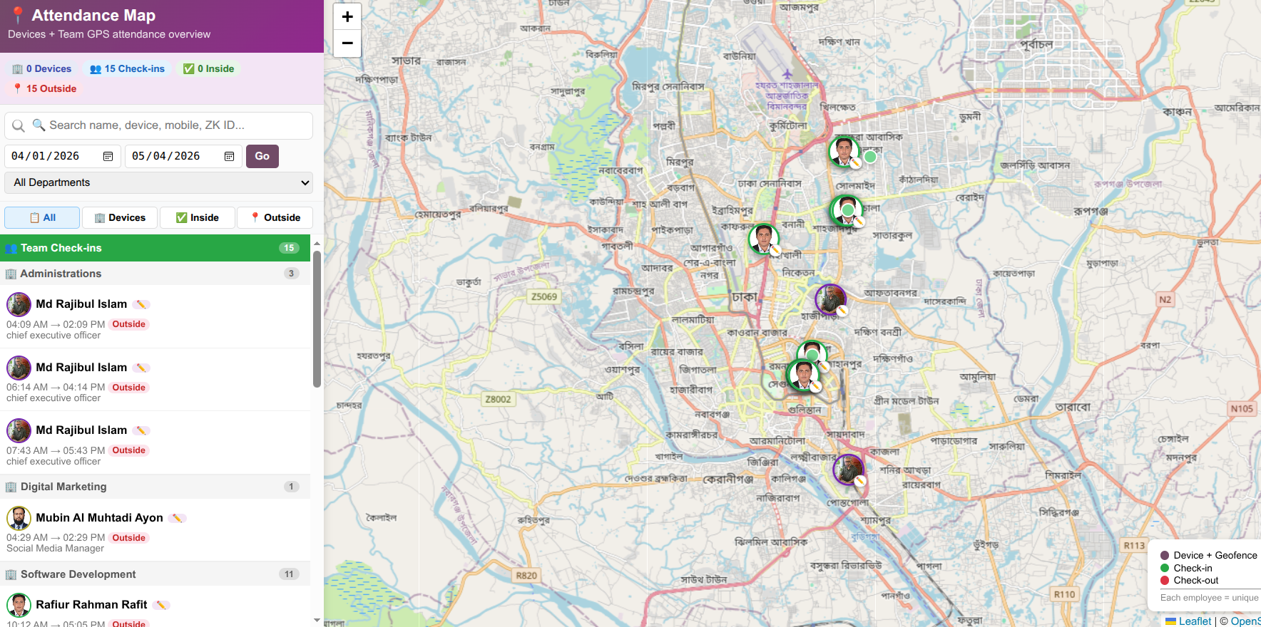 GPS Attendance Map